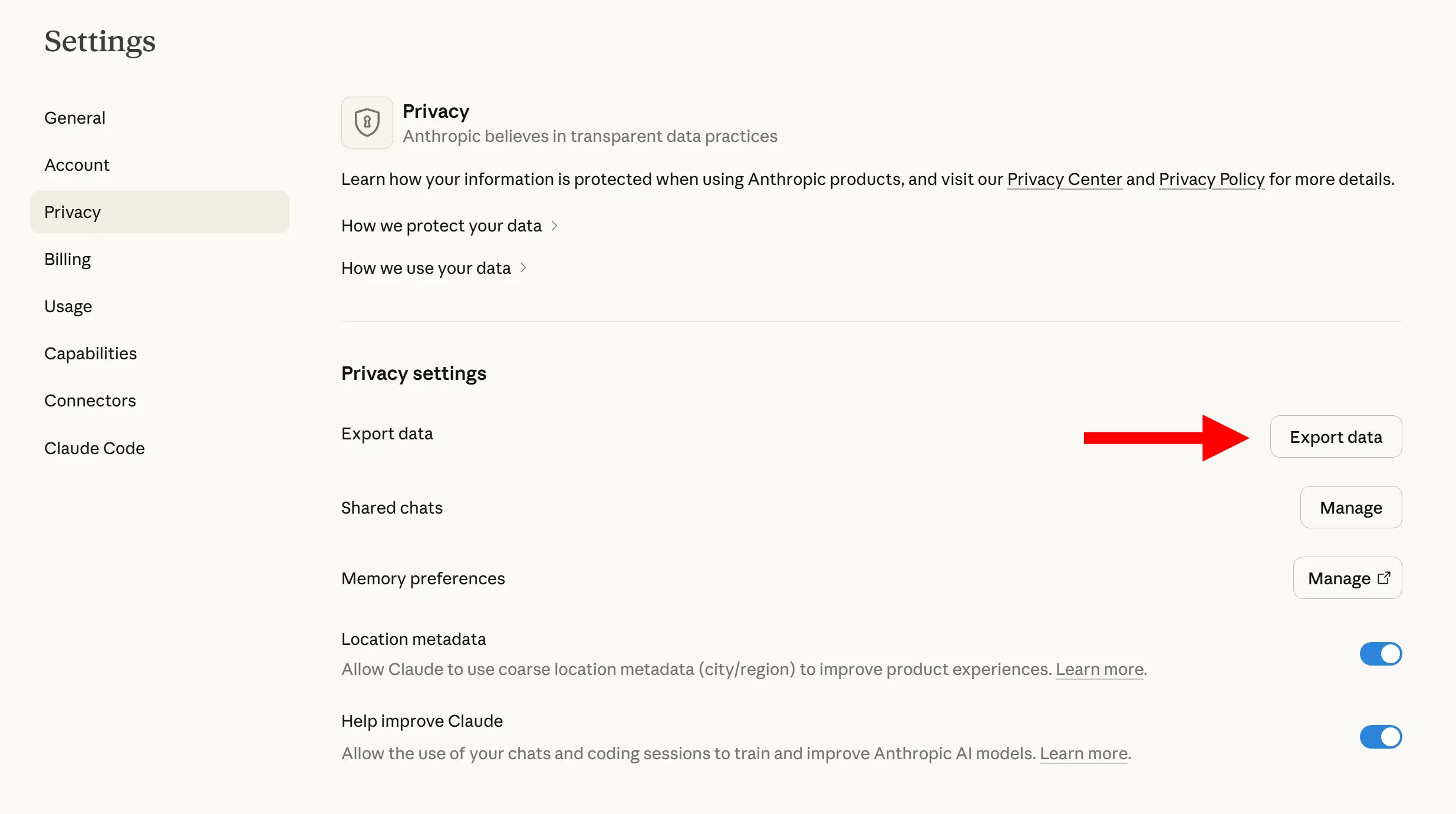 Claude export step 1