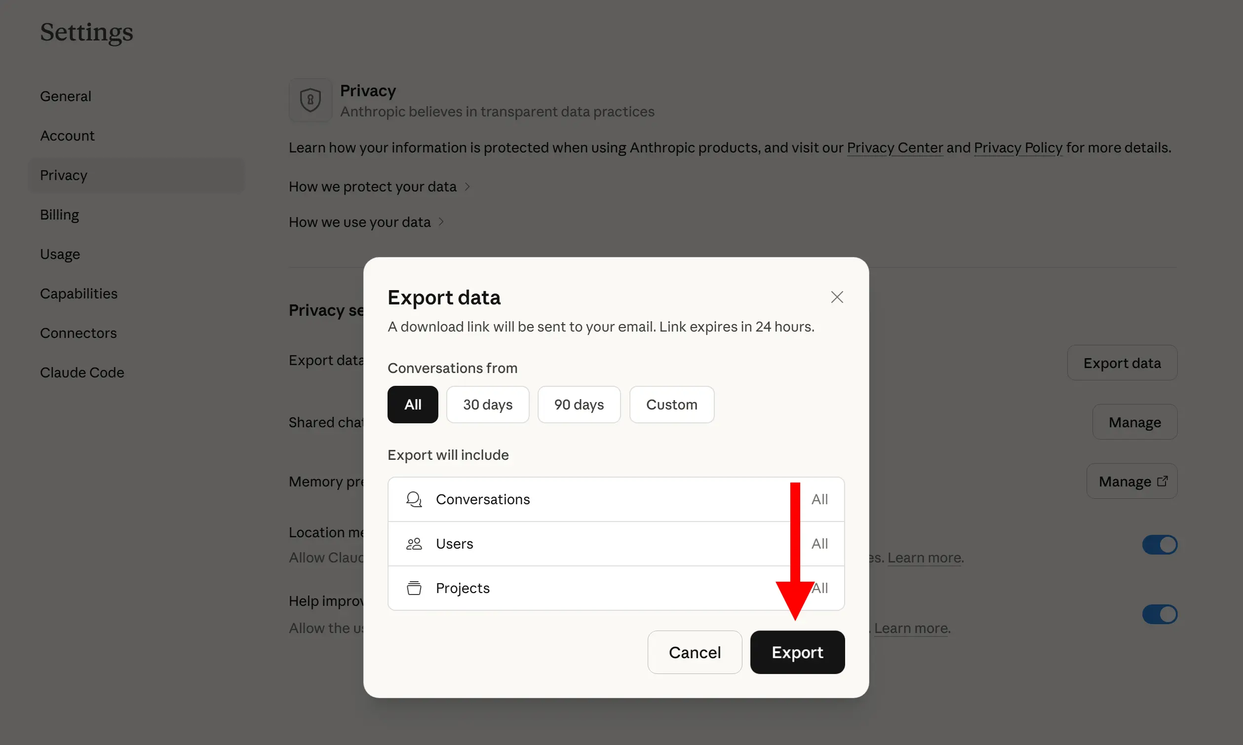 Claude export step 2